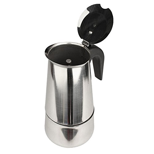 6-Cup Stovetop Espresso Maker Italian Moka Coffee Pot - Best Polished Stainless Steel Coffee Percolator with Permanent Filter and Heat Resistant Handle For Home and Office Use