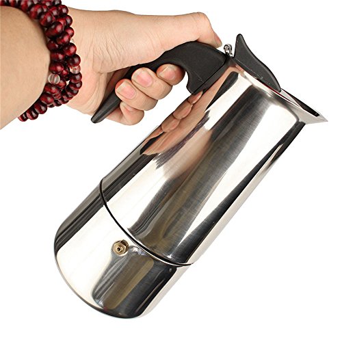 6-Cup Stovetop Espresso Maker Italian Moka Coffee Pot - Best Polished Stainless Steel Coffee Percolator with Permanent Filter and Heat Resistant Handle For Home and Office Use