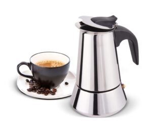 biggcoffee stovetop espresso maker, moka pot, italian coffee maker, coffee percolator, stainless steel moca pots, 4 cups coffee maker 6.76 oz/200ml (silver, black)