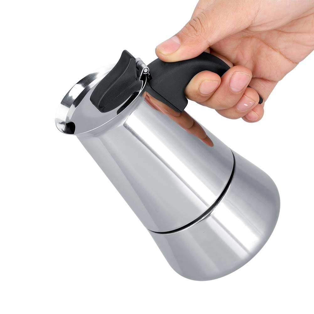 Fdit Portable Stainless Steel Coffee Pot Moka Espresso Maker Mocha Pot Moka Stove 100ml/200ml/300ml/450ml (1#)