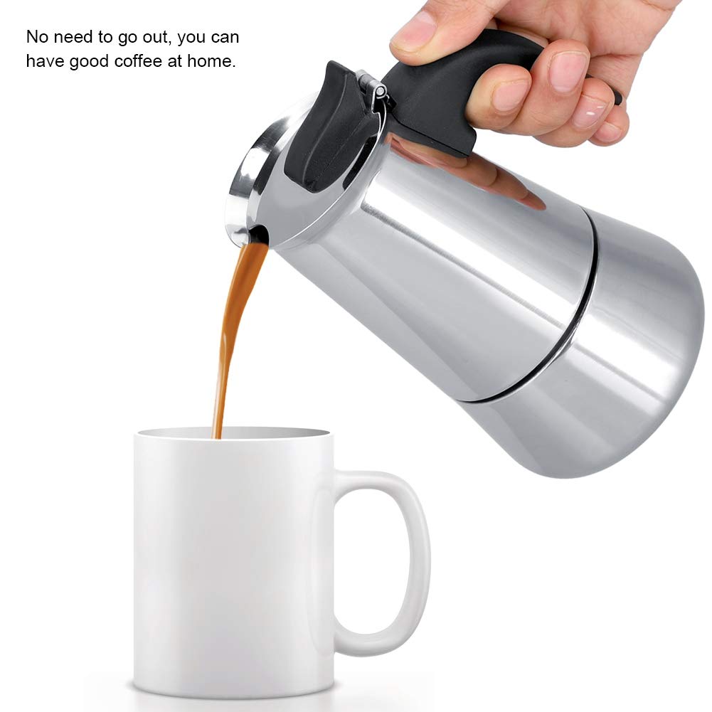 Fdit Portable Stainless Steel Coffee Pot Moka Espresso Maker Mocha Pot Moka Stove 100ml/200ml/300ml/450ml (1#)