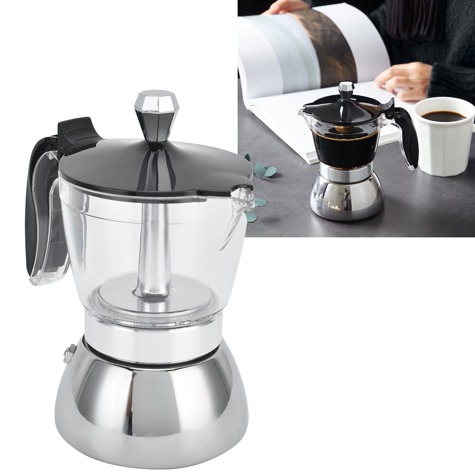 Coffee Pot, Stainless Steel Portable Moka Pot, with Heat Insulation Handle, for Household Make Cappuccino, Milk,Macchiato and Mocha