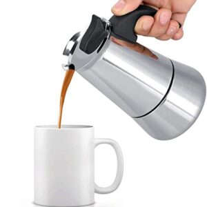 100ml Stovetop Espresso Maker, Portable Stainless Steel Espresso Coffee Maker Electric Heating Mocha Pot for Home