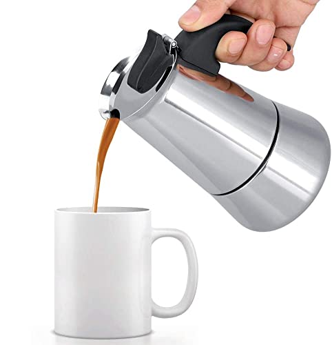 100ml Stovetop Espresso Maker, Portable Stainless Steel Espresso Coffee Maker Electric Heating Mocha Pot for Home