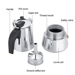 100ml Stovetop Espresso Maker, Portable Stainless Steel Espresso Coffee Maker Electric Heating Mocha Pot for Home