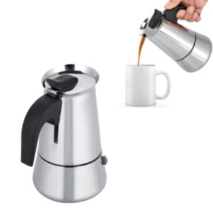 lizealucky stainless steel stovetop moka pot espresso maker percolator portable italian cuban coffee maker for big family home office camping, work with gas electric ceramic stovetop(100ml)