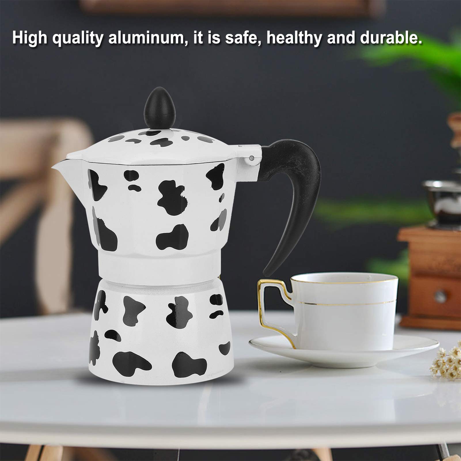 Aluminium Coffee Pot - Coffee Maker - Milk Cow Color Moka Pot - for Home Coffee Shop Use(3 cups milk cow color 150ML)