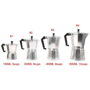 Zyyini Moka Pot, Aluminum Metal Octagonal Espresso Coffee Maker, Sturdy and Durable Stovetop Coffee Pot for Kitchen, Hotel and Office Use (300ML 6cups)