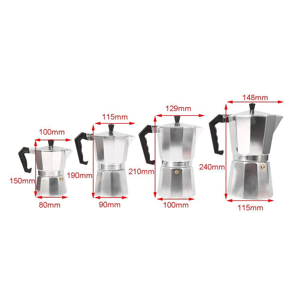 Zyyini Moka Pot, Aluminum Metal Octagonal Espresso Coffee Maker, Sturdy and Durable Stovetop Coffee Pot for Kitchen, Hotel and Office Use (300ML 6cups)