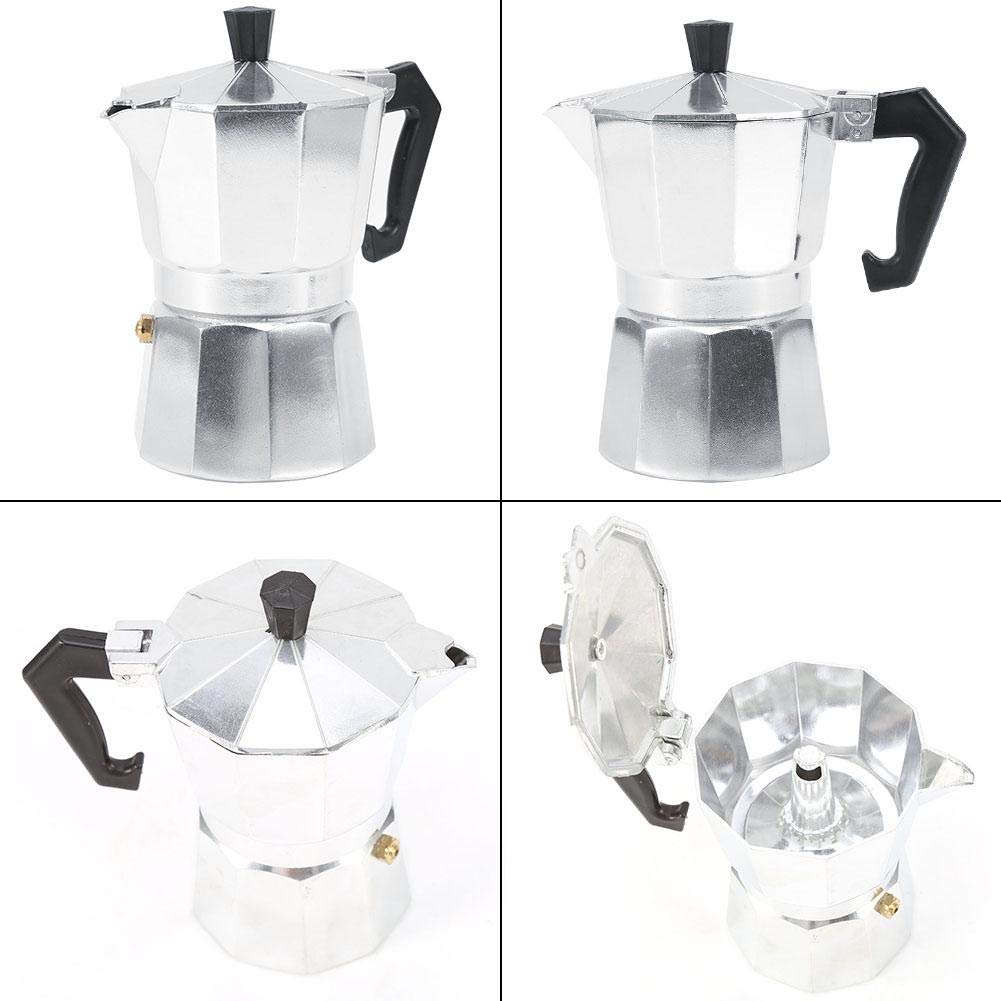 Zyyini Moka Pot, Aluminum Metal Octagonal Espresso Coffee Maker, Sturdy and Durable Stovetop Coffee Pot for Kitchen, Hotel and Office Use (300ML 6cups)