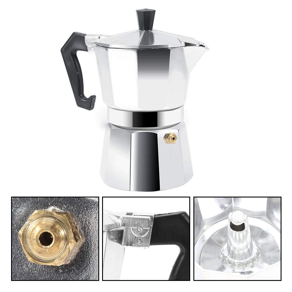 Zyyini Moka Pot, Aluminum Metal Octagonal Espresso Coffee Maker, Sturdy and Durable Stovetop Coffee Pot for Kitchen, Hotel and Office Use (300ML 6cups)