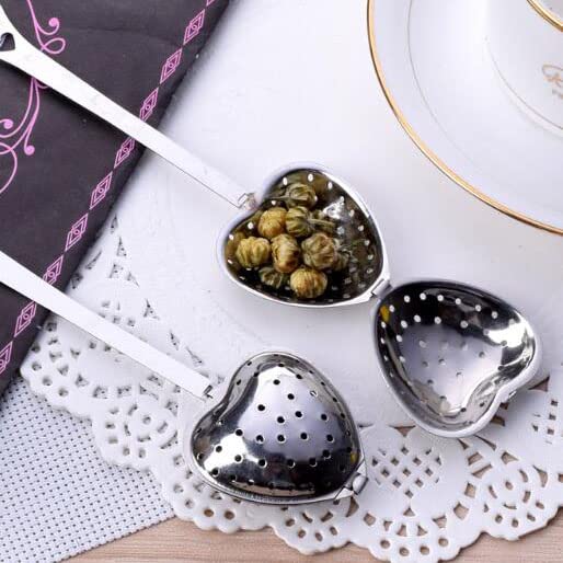 MIAO JIN 12Pcs Stainless Steel Tea Infuser Mesh Heart Shaped Tea Strainer Spoon Sugar Flour Sifters Filters Tea Interval Diffuser for Loose Leaf, Spices, Seasonings