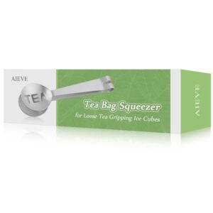 aieve tea bag squeezer, 2 pack stainless steel tea bag holder tea bag tongs tea bag spoon tea bags strainer clip for gripping ice cubes