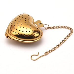 stainless steel creative tea infuser metal heart shape reusable tea coffee filter strainer teapot accessory kitchen gadget too (gold)
