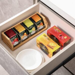 TIOPGHAD 𝑺𝒎𝒂𝒍𝒍 𝑩𝒂𝒎𝒃𝒐 Tea Bag holder, Wood countertop tea organizer basket Storage Box tea packets organizer tea packets Caddy Rack Tea Bags Containers for Drawers Kitchen Cabinet Office