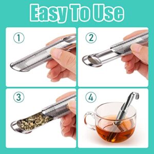 3 Pcs Tea Infuser and 1 Brush, Stainless Steel Tea Infuser Stick Pipe Tea Infuser for Loose Tea Leaf, Tea Infusers Pen with Hook