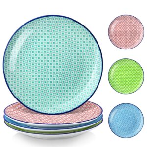 vancasso macaron dinner plates set of 4, 10-inch serving ceramic plates for steak pasta salad snacks dessert, easy to clean salad plates colorful plates for family, party, restaurant use, multicolor