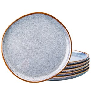 amorarc ceramic dinner plates set of 6, 10.5 inch handmade reactive glaze stoneware plates, large rustic shape dinnerware dish set for kitchen, microwave & dishwasher safe, scratch resistant - blue