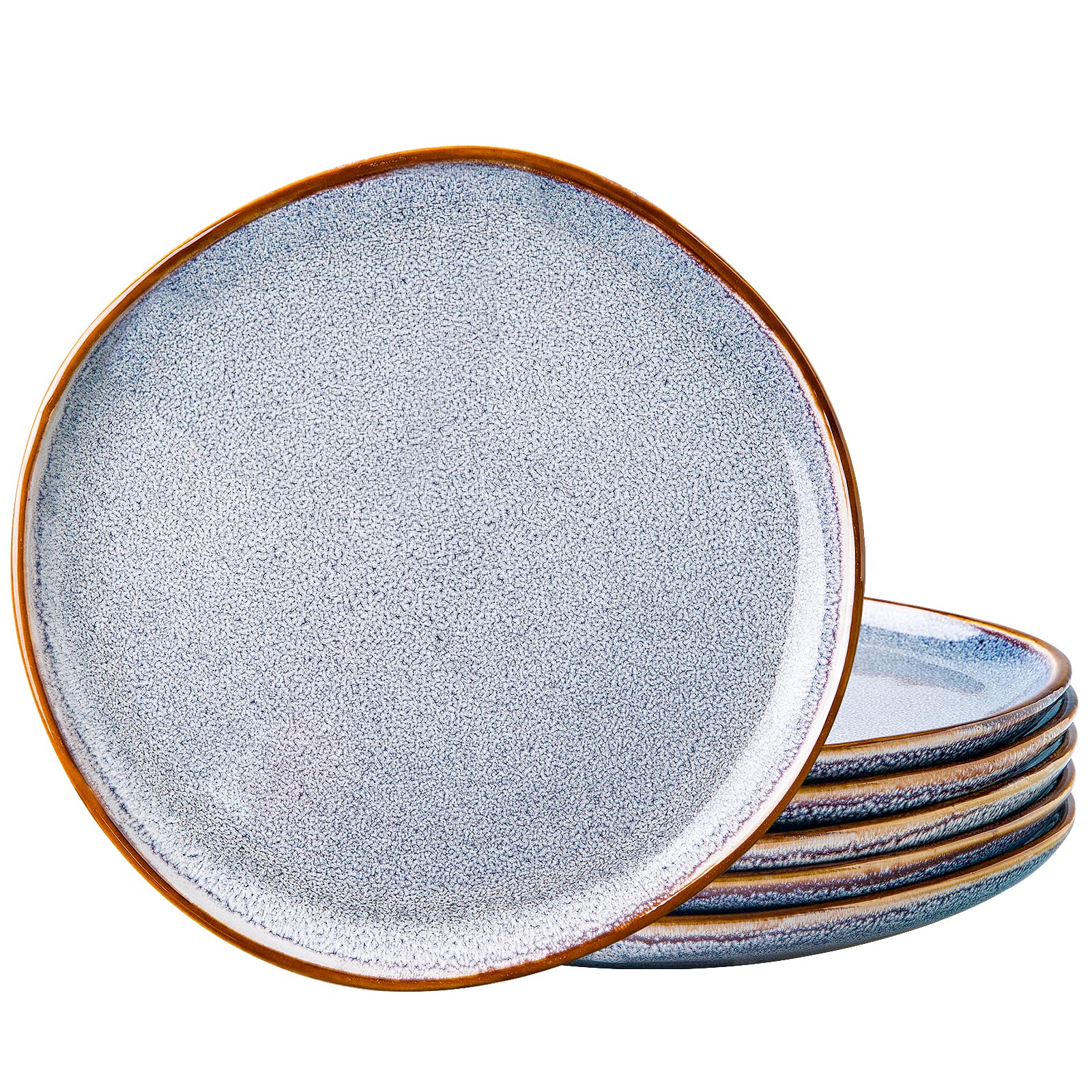 AmorArc Ceramic Dinner Plates Set of 6, 10.5 Inch Handmade Reactive Glaze Stoneware Plates, Large Rustic Shape Dinnerware Dish Set for Kitchen, Microwave & Dishwasher Safe, Scratch Resistant - Blue