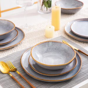 AmorArc Ceramic Dinner Plates Set of 6, 10.5 Inch Handmade Reactive Glaze Stoneware Plates, Large Rustic Shape Dinnerware Dish Set for Kitchen, Microwave & Dishwasher Safe, Scratch Resistant - Blue