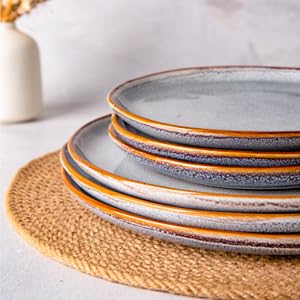 AmorArc Ceramic Dinner Plates Set of 6, 10.5 Inch Handmade Reactive Glaze Stoneware Plates, Large Rustic Shape Dinnerware Dish Set for Kitchen, Microwave & Dishwasher Safe, Scratch Resistant - Blue