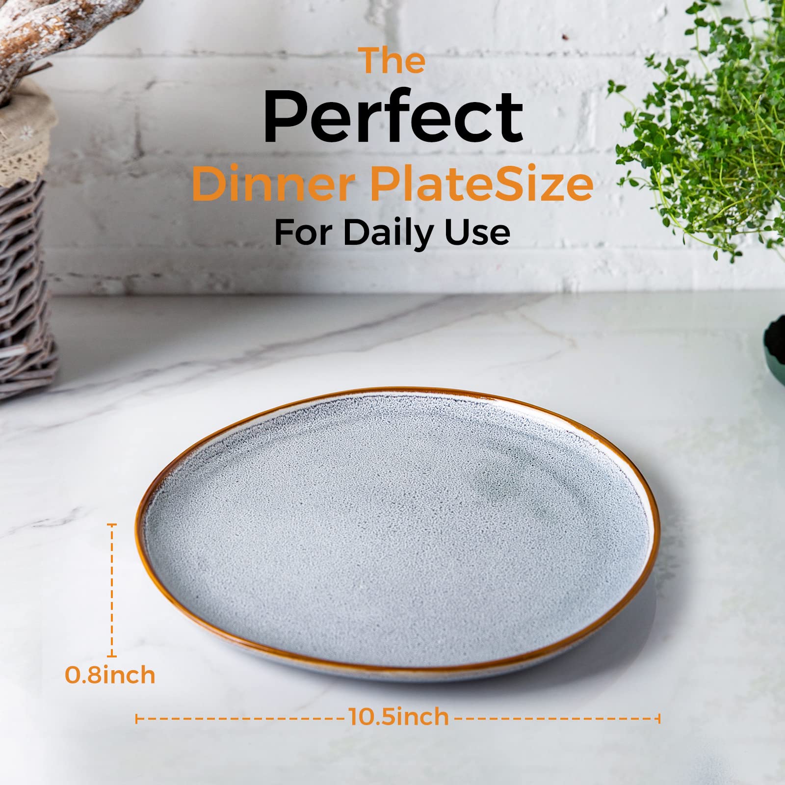 AmorArc Ceramic Dinner Plates Set of 6, 10.5 Inch Handmade Reactive Glaze Stoneware Plates, Large Rustic Shape Dinnerware Dish Set for Kitchen, Microwave & Dishwasher Safe, Scratch Resistant - Blue