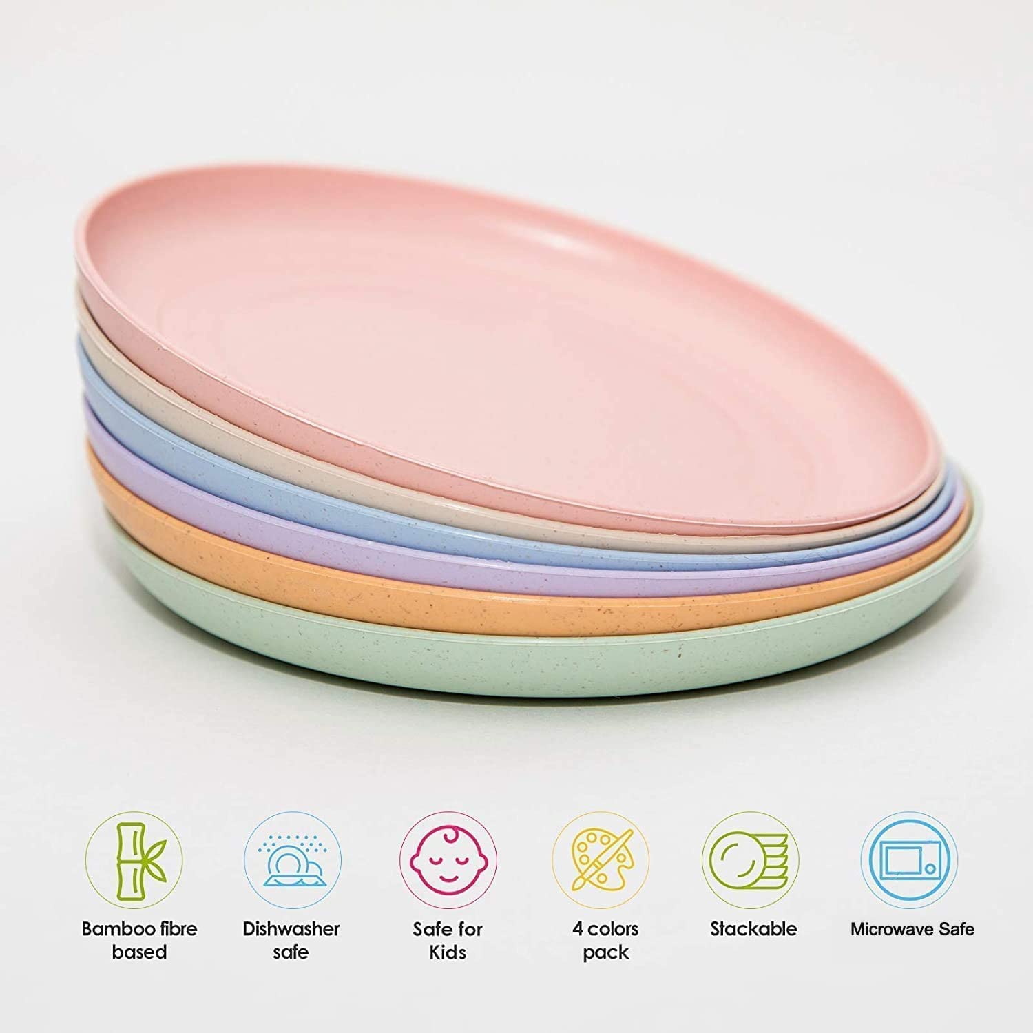 6 PACK 6 Inches Lightweight Mini Wheat Straw Plates Reusable Plate Set Dishwasher & Microwave Safe ,Unbreakable Deep Dinner Plates, Plastic Plates Reusable,They are easy to clean BPA free