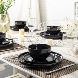 AmorArc Ceramic Plates Set of 6, 8.0 Inch Round Stoneware Salad Plates Use for Dessert, Salad, Appetizer etc,Microwave and Dishwasher Safe, Scratch Resistant Small Deep Dinner Plates-BLACK