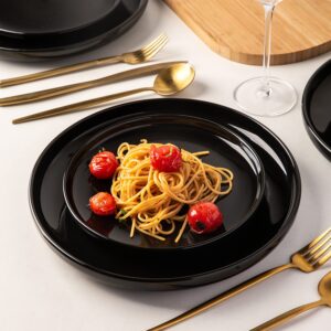 AmorArc Ceramic Plates Set of 6, 8.0 Inch Round Stoneware Salad Plates Use for Dessert, Salad, Appetizer etc,Microwave and Dishwasher Safe, Scratch Resistant Small Deep Dinner Plates-BLACK