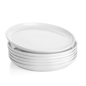 sweese porcelain white dinner plates set of 6, 10 inch salad serving modern round dishes - dishwasher, microwave, oven safe, scratch resistant, smooth glaze