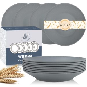 wheat straw pasta bowl - unbreakable pasta bowl set of 8-9 inch large deep alternative for plastic reusable plate - dishwasher & microwave safe bowl/plates (black and grey)