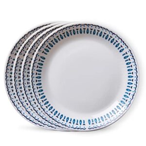 corelle everyday expressions 4-pc salad plates set, service for 4, durable and eco-friendly 7-1/2-inch plates, higher rim glass lunch plate set, microwave and dishwasher safe, azure medallion