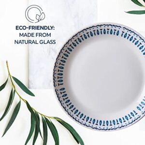 Corelle Everyday Expressions 4-Pc Salad Plates Set, Service for 4, Durable and Eco-Friendly 7-1/2-Inch Plates, Higher Rim Glass Lunch Plate Set, Microwave and Dishwasher Safe, Azure Medallion