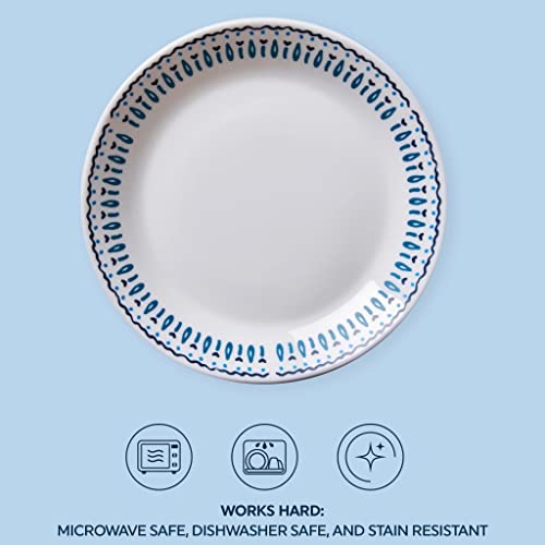 Corelle Everyday Expressions 4-Pc Salad Plates Set, Service for 4, Durable and Eco-Friendly 7-1/2-Inch Plates, Higher Rim Glass Lunch Plate Set, Microwave and Dishwasher Safe, Azure Medallion