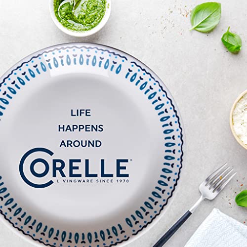 Corelle Everyday Expressions 4-Pc Salad Plates Set, Service for 4, Durable and Eco-Friendly 7-1/2-Inch Plates, Higher Rim Glass Lunch Plate Set, Microwave and Dishwasher Safe, Azure Medallion