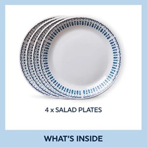 Corelle Everyday Expressions 4-Pc Salad Plates Set, Service for 4, Durable and Eco-Friendly 7-1/2-Inch Plates, Higher Rim Glass Lunch Plate Set, Microwave and Dishwasher Safe, Azure Medallion