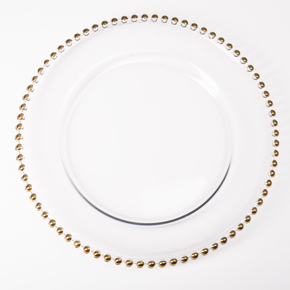 Richland Gold Beaded Glass Charger Plate 13" Set of 48