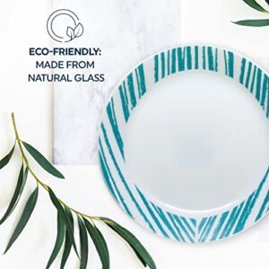 Corelle Everyday Expressions 4-Pc Dining Plates Set, Service for 4, Durable and Eco-Friendly 10-1/2-Inch Plates, Higher Rim Glass Dinner Plate Set, Microwave and Dishwasher Safe, Geometrica