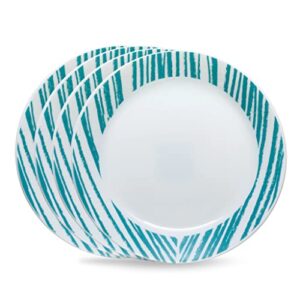 corelle everyday expressions 4-pc dining plates set, service for 4, durable and eco-friendly 10-1/2-inch plates, higher rim glass dinner plate set, microwave and dishwasher safe, geometrica