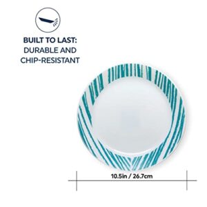 Corelle Everyday Expressions 4-Pc Dining Plates Set, Service for 4, Durable and Eco-Friendly 10-1/2-Inch Plates, Higher Rim Glass Dinner Plate Set, Microwave and Dishwasher Safe, Geometrica