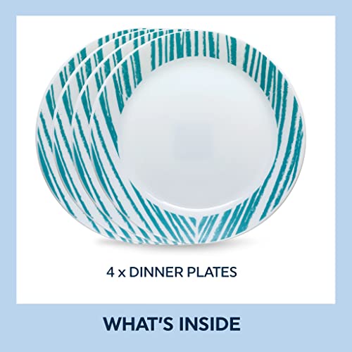 Corelle Everyday Expressions 4-Pc Dining Plates Set, Service for 4, Durable and Eco-Friendly 10-1/2-Inch Plates, Higher Rim Glass Dinner Plate Set, Microwave and Dishwasher Safe, Geometrica