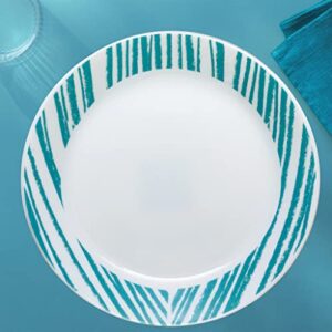 Corelle Everyday Expressions 4-Pc Dining Plates Set, Service for 4, Durable and Eco-Friendly 10-1/2-Inch Plates, Higher Rim Glass Dinner Plate Set, Microwave and Dishwasher Safe, Geometrica