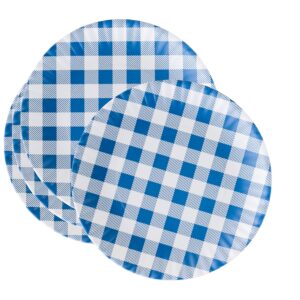 180d reusable blue & white gingham checkered picnic/dinner plate, 9 inch melamine, set of 5