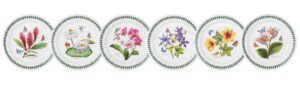 portmeirion exotic botanic garden dinner plate with assorted motifs, round, ceramic, dishwasher, microwave, & oven safe, 10.5 inch, made in england - set of 6