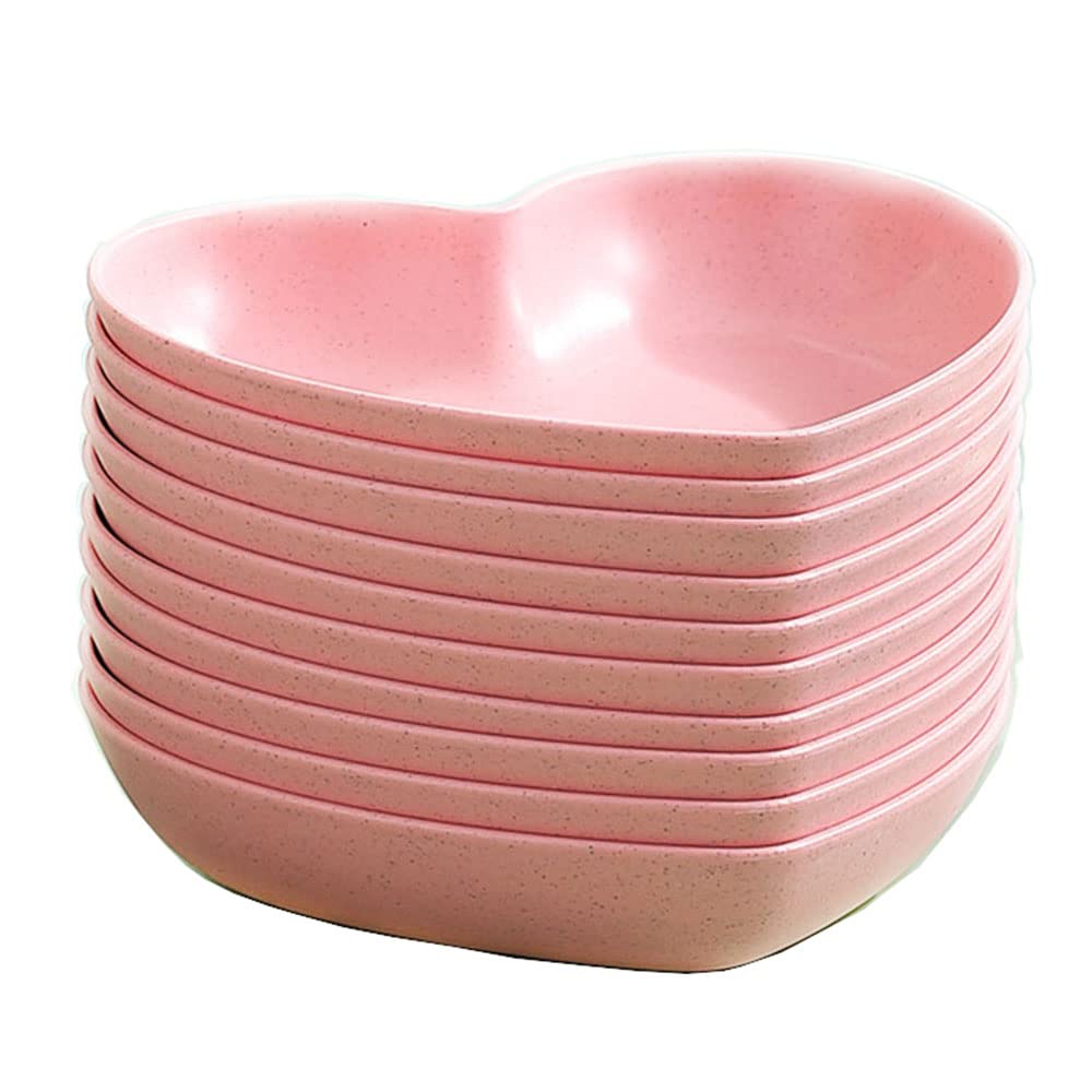 Golandstar 10pcs Heart Shaped Dinner Plates Dinnerware Dishes Set 6 Inch Food Plate Saucers Tray Fruits Snack Bowls BPA Free (Pink)