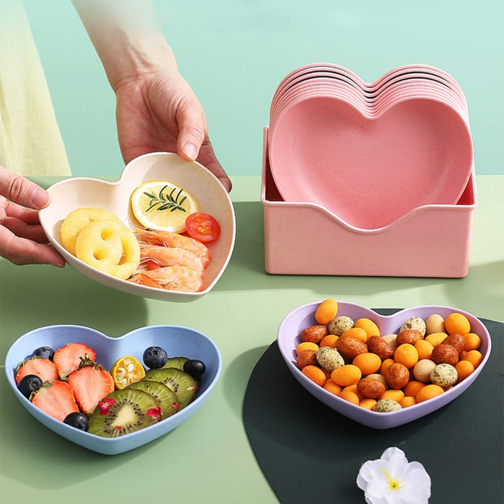 Golandstar 10pcs Heart Shaped Dinner Plates Dinnerware Dishes Set 6 Inch Food Plate Saucers Tray Fruits Snack Bowls BPA Free (Pink)