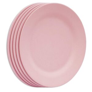 snomel 11 inch dinner plate set, extra large pasta plates, unbreakable dishes, lightweight wheat straw salad dinnerware, reusable fiber dessert tableware (pink)