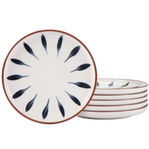 aquiver 6'' ceramic dessert plates - color painted porcelain appetizer plates - tea party small serving plates for cake, pie, snacks, ice cream, side dish, waffles - set of 6 (blue)