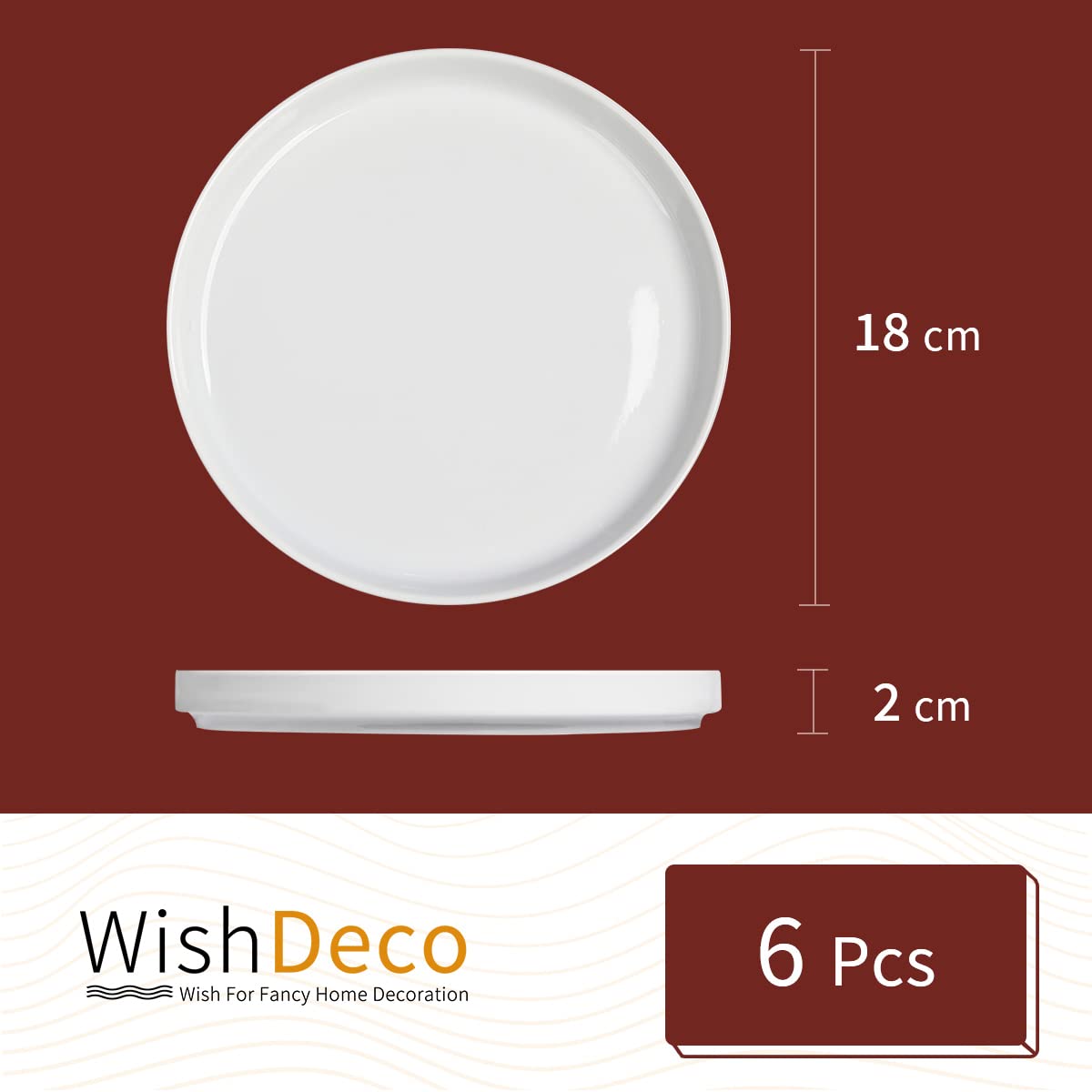 WishDeco Ceramic Appetizer Plates Set of 6, Small Dessert Dishes Set, 7 Inch White Round Plates, Porcelain Dinner Plates for Salad, Pasta, Cake, Waffle, Microwave & Dishwasher Safe