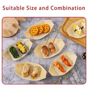 WATHFKCU 5.7 Inch Disposable Bamboo Wooden Sushi Boat  Plate Bamboo Appetizer Plates Dishes Sushi Serving Tray Wooden Leaf Boat with 100Pcs Bamboo Picks (5.7inch)